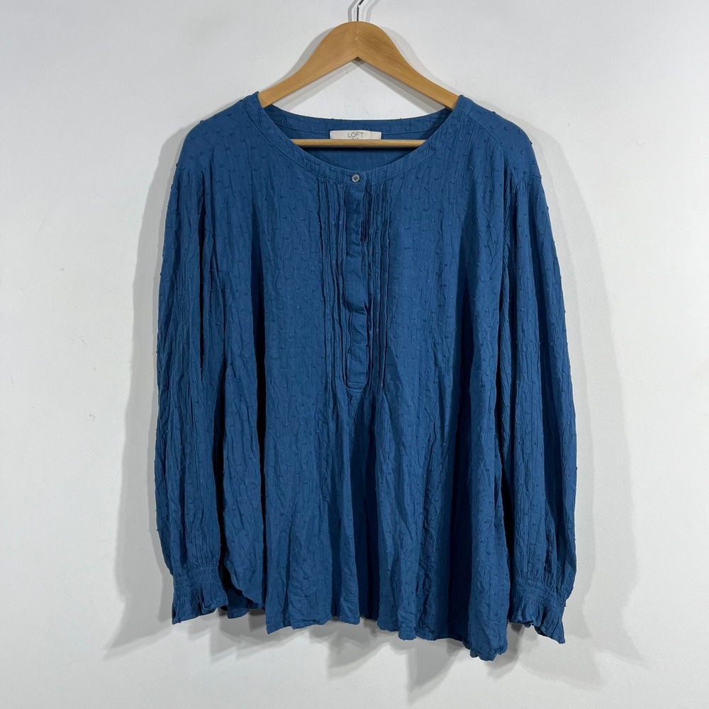 Loft Renfair Boho Retro Clip Dot Pintuck Button Front 70s Peasant Top Womens 26